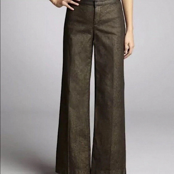NWT Joie Women’s Coated Metallic Wide Leg Trousers in Black/Gold Size 12 - Picture 1 of 15